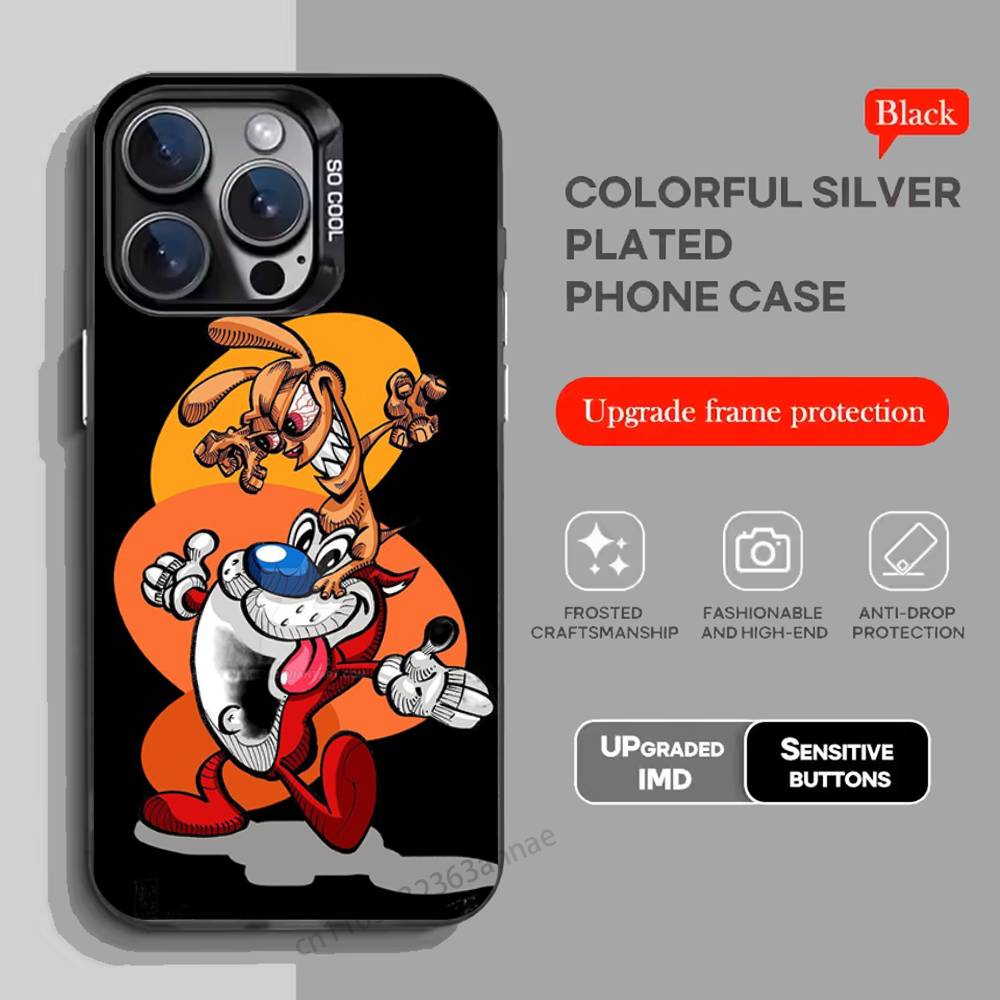 Anime Ren and S-stimpy Phone Case for iPhone 15 16 Pro Max Air SE 11 13 Pro 14 Plus 12 11Pro 15Pro Max 16e Cover
