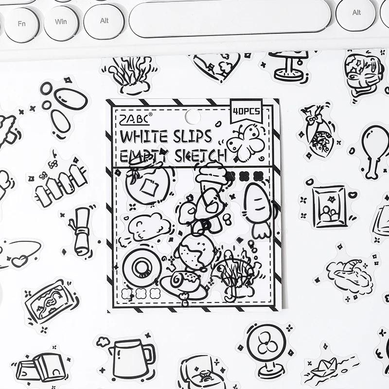 40Pcs Black Cute Stickers PET Scrapbooking Journal Decor Sticker Aesthetic for Phone Case Album Planner Kawaii Gift