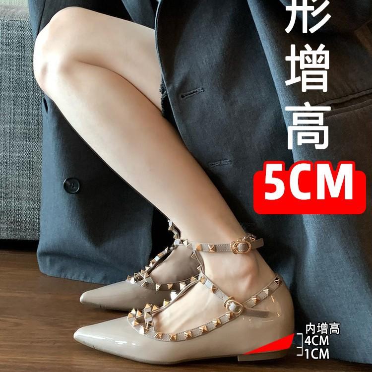 French Celebrity Style Rivet Pointed One-word Buckle Mary Jane Shoes Children's 2025 New Flat-soled Inner Height-increasing Single Shoes