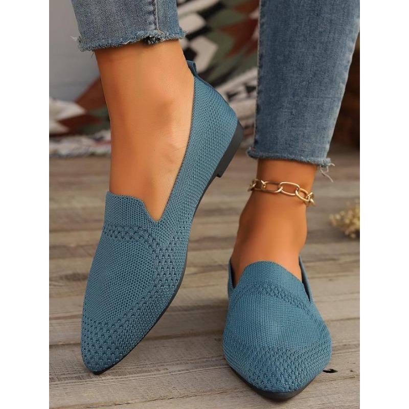 Fashion New Solid Color Square Toe Mesh Loafers Shallow Women Flats Shoes Soft Bottom Knit Ballet Flats Shoes Casual Slip on Boat Shoes