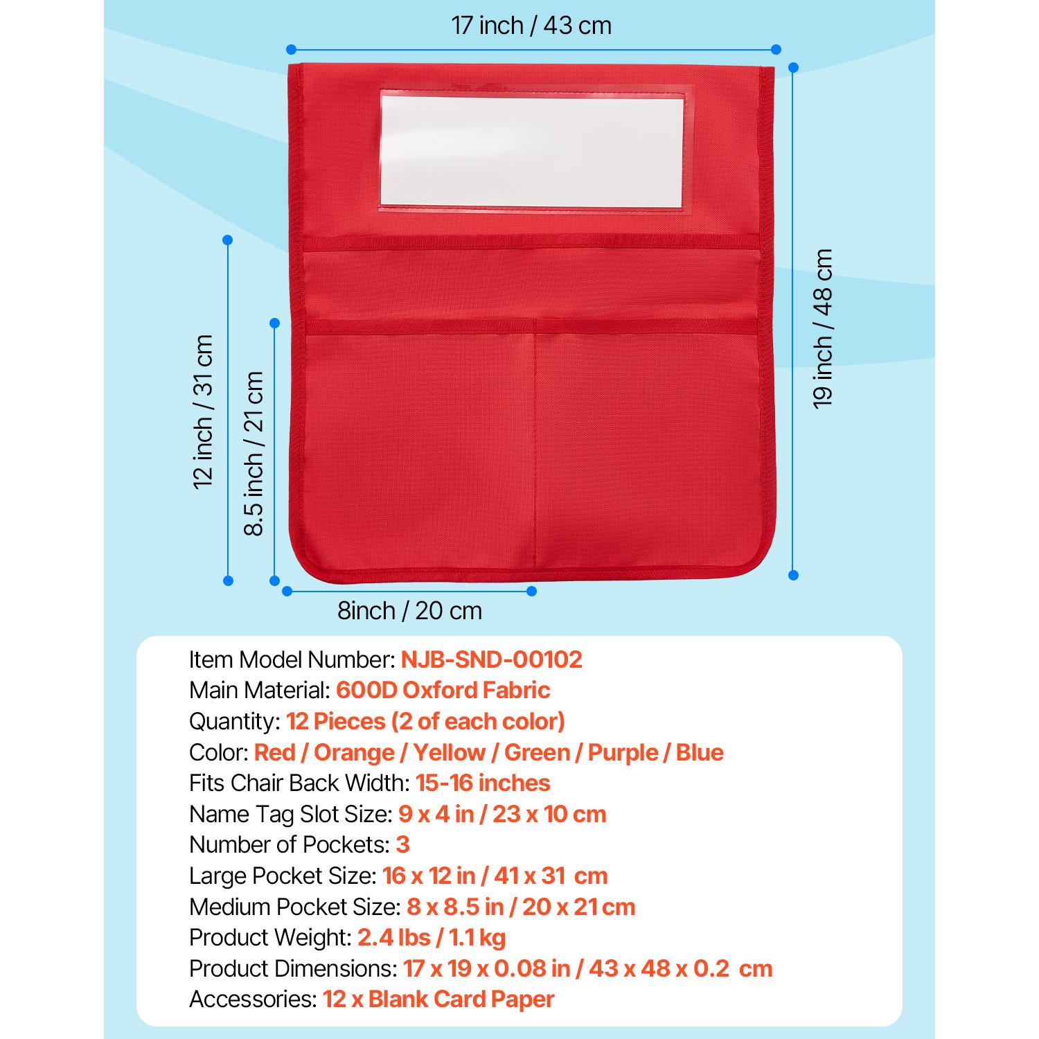 

SucceBuy 12/24PCS Chair Pockets Classroom Chairback Buddy Pocket with Name Tag 6 Bright Colors for Kids in Kindergarten School