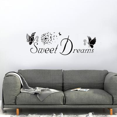 Dreams Love Abnehmbare Wandaufkleber, süßes Zitat, Schlafzimmeraufkleber, DIY, Schmetterling