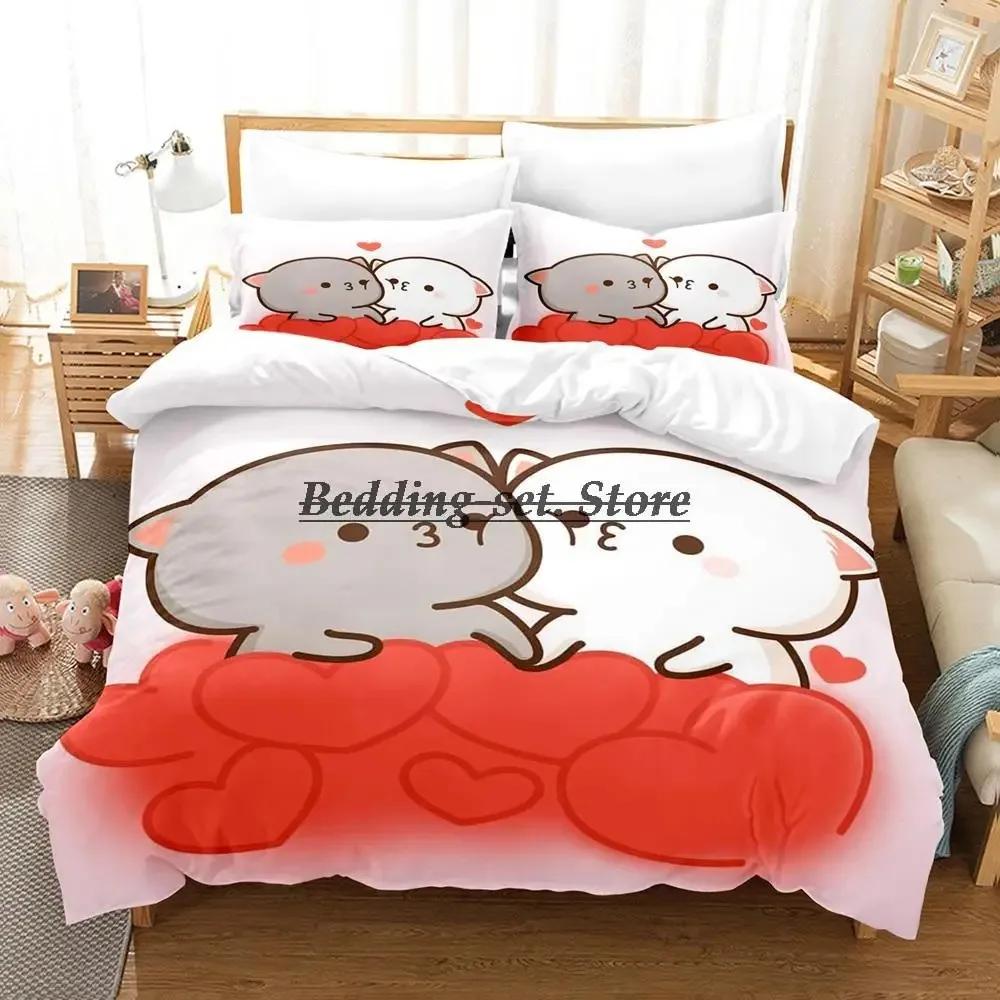 

2023 Peach Cat Bedding Set Single Twin Full Queen King Size Bed Set Aldult Kid Bedroom Duvetcover Sets 3D Anime Bed Sheet Set 70x133cm 2pcs