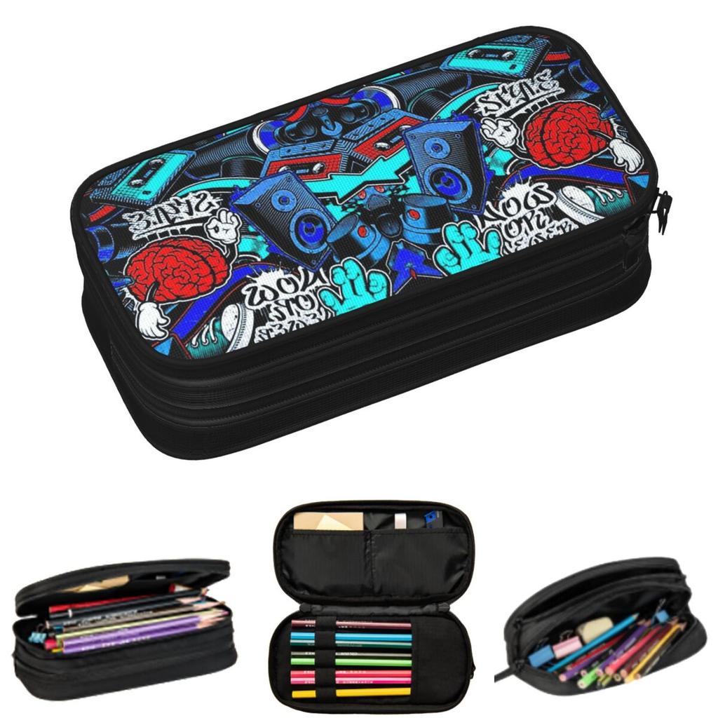 Urban Pattern Hip Hop Graffiti Street Art Pencil Cases for Students School Pen Box Pencil Bag Large Storage Pencil Pouch