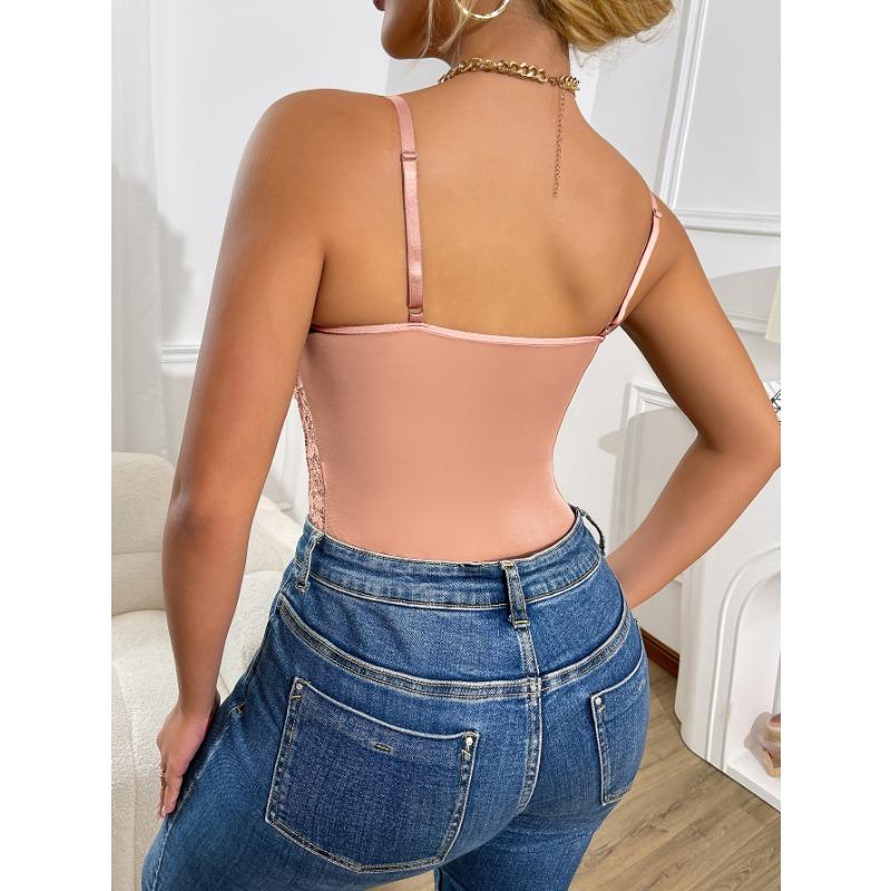Body Sexy in Pizzo da Donna Scollo a V Design Cut-Out Leggero Traspirante Senza Imbottitura Perfetto per Pigiami o Abbigliamento Casual