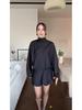 2026 Trendy European & American High Neck, High Waist Satin Long Sleeve Solid Color Short Dress