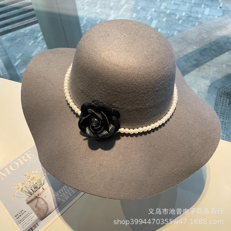 Celebrity Pearl Flower Bridal Hat French Black Top Hat Noble Elegance Vintage British Edge Hat