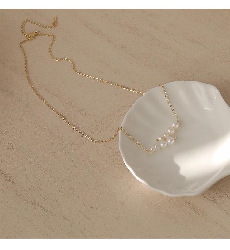 

Овальное колье-чокер из пресноводного жемчуга и титановой стали для женщин - Дизайн обертывания леской с неправильной жемчужной цепочкой для ключиц.