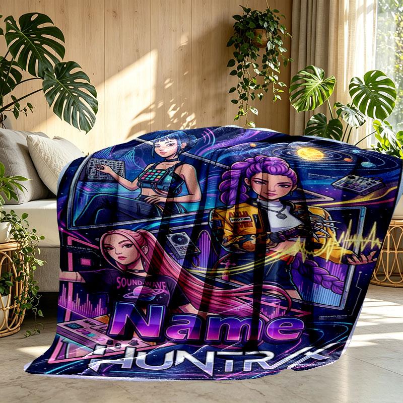 Custom Name Personalized Demon Hunters Kpop Print Blanket, Home Decor, Bedroom, Sofa, Camping, Couch, Gifts for Birthday Christmas