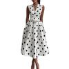 Women's Polka Dot Midi Dress Sleeveless Lapel Collar Button Front Fit and Flare Dress