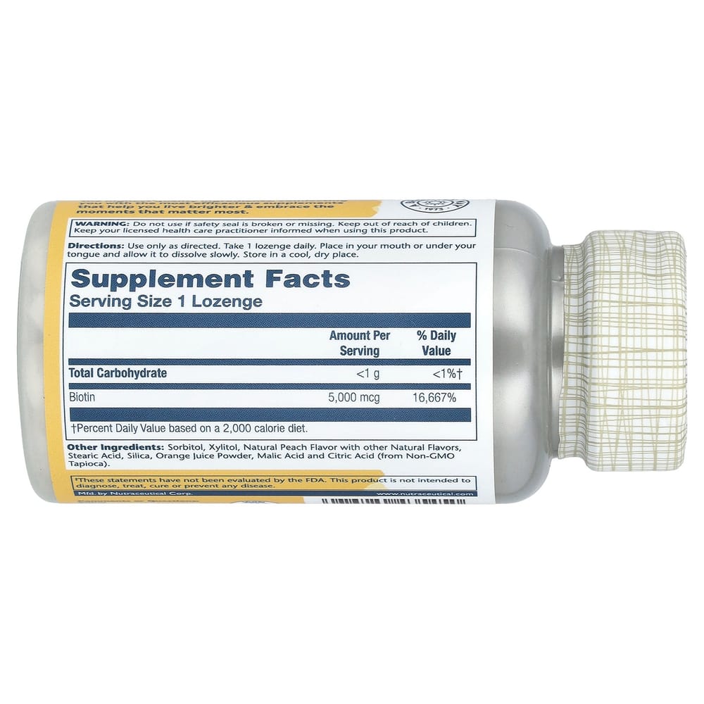 SOLARAY Biotin 5000mcg Peach Strawberry Banana Flavor Chewable Tablets, 60 Count