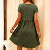 Dámské letní módní barevné ležérní bavlněné a lněné šaty s kulatým výstřihem a krátkým rukávem