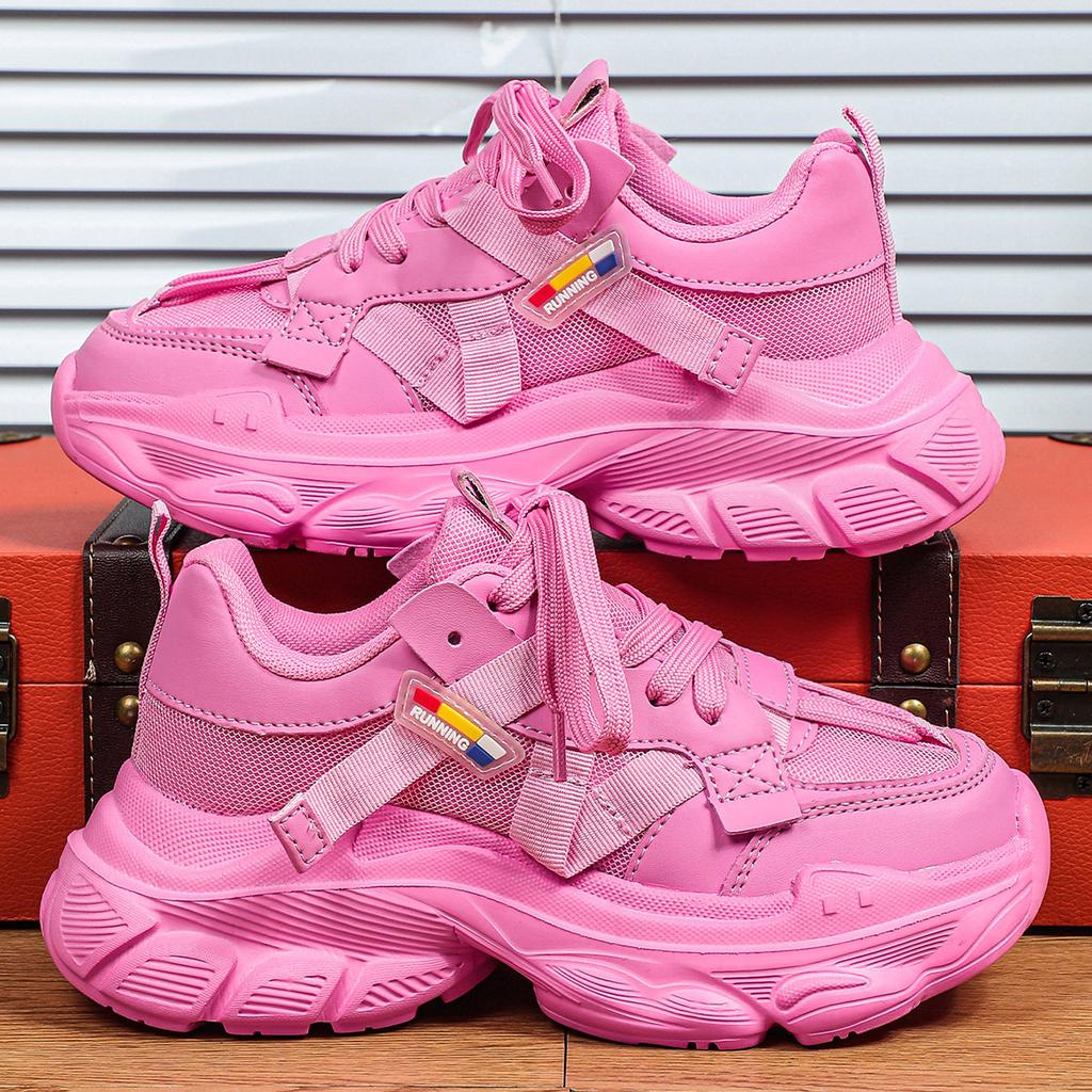 Trendy Chunky Shoes for Women Platform Casual Sneakers Mesh Walking Shoes Breathable Fashion Platform Dad Shoes Lace-up