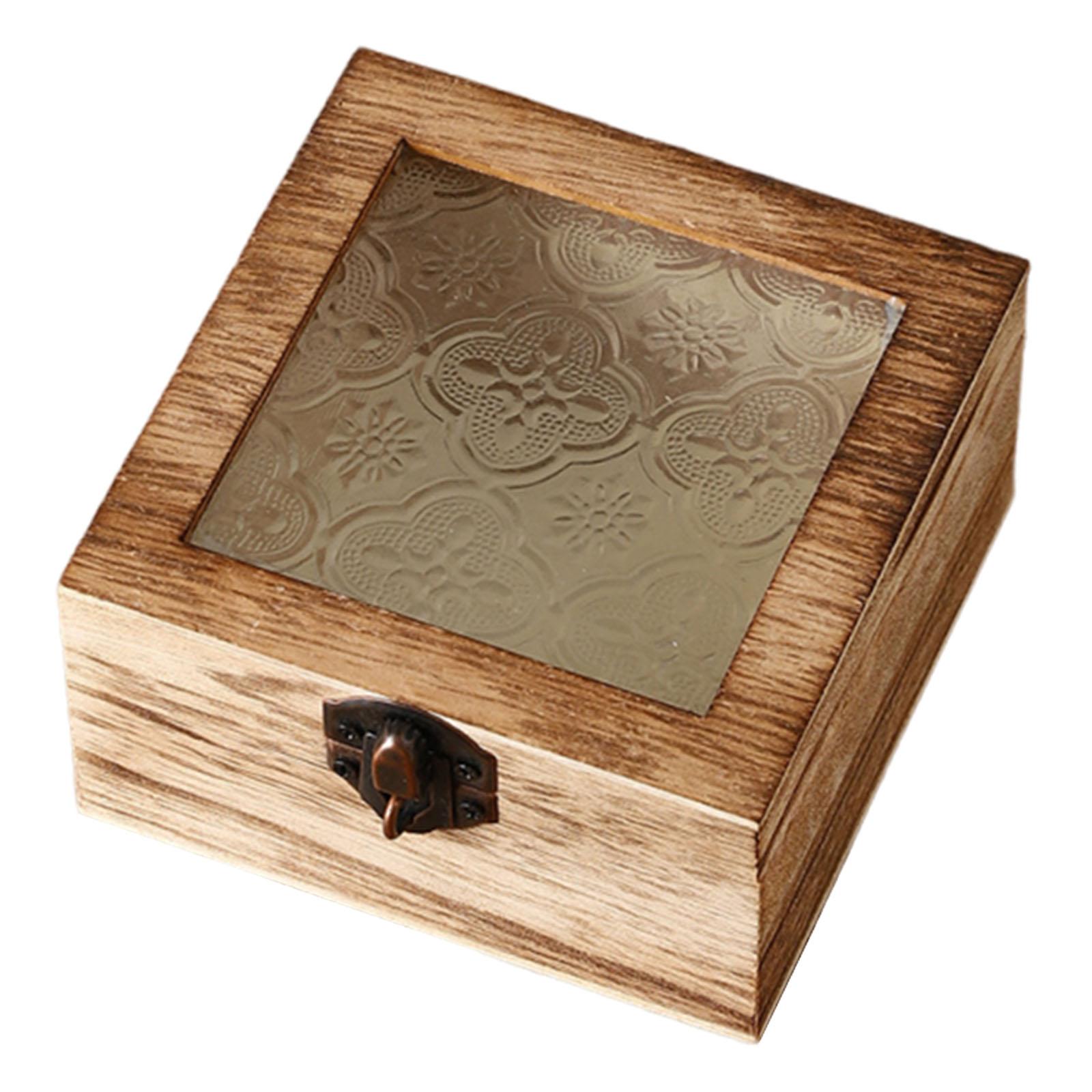 

Wooden Storage Box Ornament,with Glass Lid Organizer,Keepsake Box Stashbox for Bedroom Entryway Kitchen Living Room Jewelry