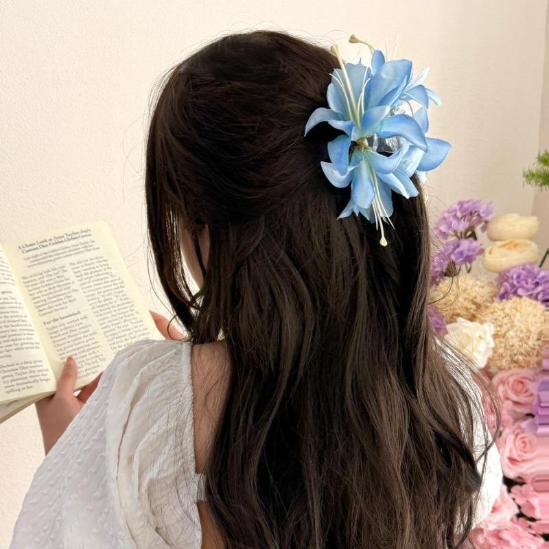 Fermagli per capelli a forma di fiore di giglio per donne ragazze Barretta Clip a pinza di granchio Fermagli per capelli per coda di cavallo Copricapo da bagno spiaggia Accessori per capelli