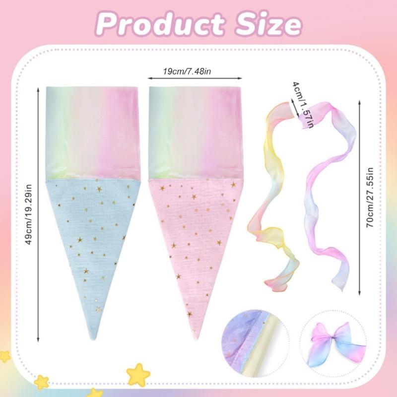 Stylish Fabric Party Decoration Ice Cream Cone Shaped Bowknot Ornament for Students Kids Celebration Gift