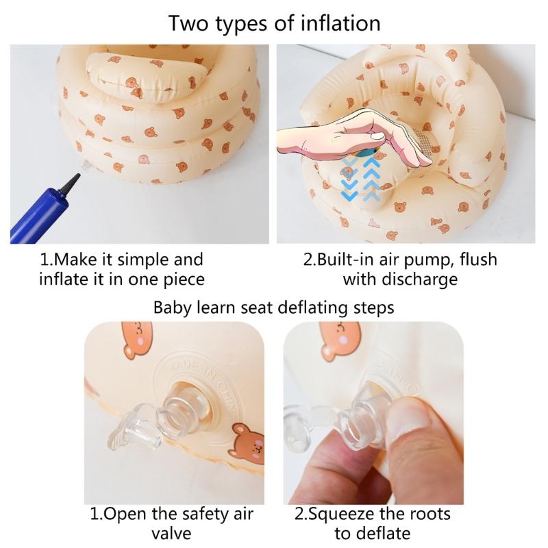 Infants Swim Training Chair Inflatable and Foldable Baby Bath Stool Cartoon Bear Pattern Baby Play Pool Sitting Chair