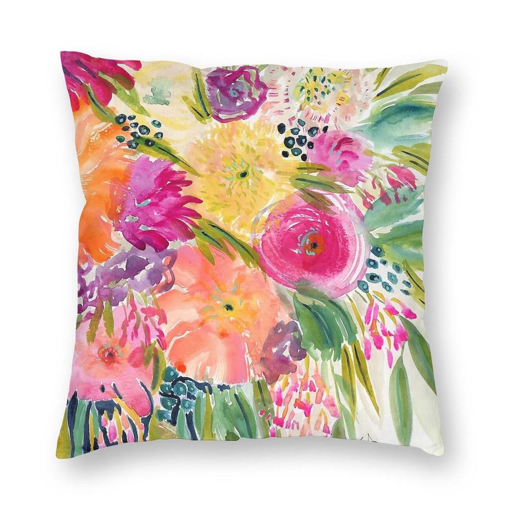 Burst Of Spring Flower Bouquet Square Pillowcase Polyester Linen Velvet Printed Decorative Pillow Case Car Cushion Cover x