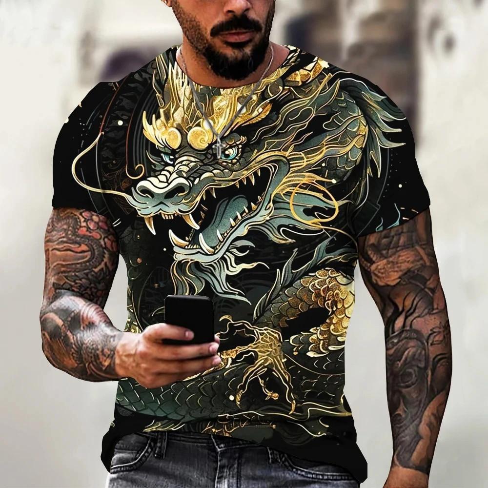 Summer casual dragon T-shirt men's fashionable 3D animal print, plus size short sleeved street T-shirt