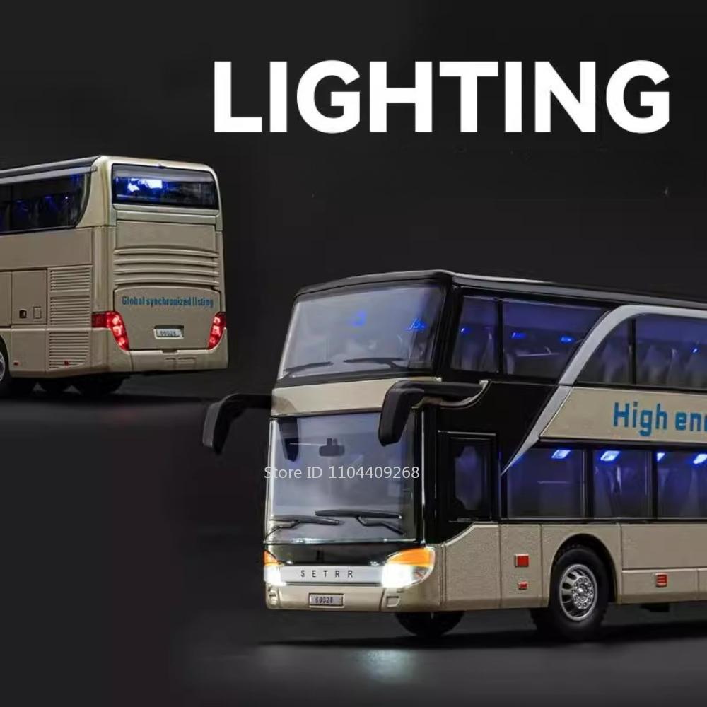 1:30 Scale Double-decker Business Bus Alloy Model Toy Car Sound Light Pull Back 5 Doors Opened Simulation Vehicle Models Toys