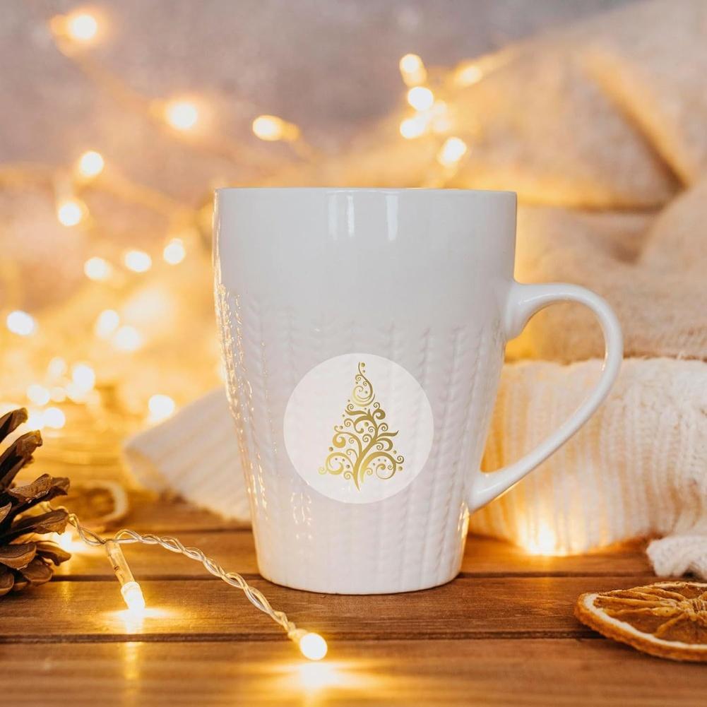 1 Set Adesivi di Natale Trasparenti Rotolo Foglia Oro Albero Etichette Sigillanti Carta Patinata Autoadesivo Alberi di Natale Foglia Oro