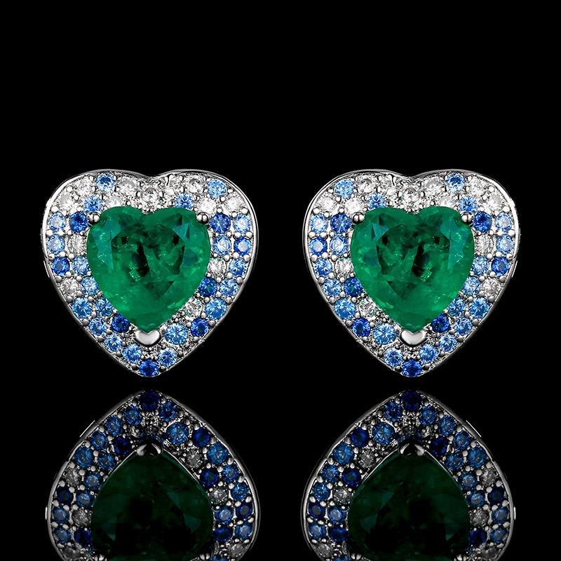 2025 Jewelry Set Emerald Heart-shaped Design Earrings Necklace Ring Women's High-end Feel Light Luxury