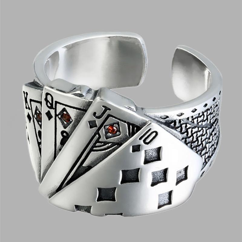 Punk Plated Poker Ring Adjustable Black Spades Open Ring Gothic Hip Hop Playing Card Spade Poker Ring Jewelry Gift