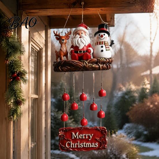 Weather Resistant Garden Bells Christmas Santa Wind Chime, Festive Hanging Ornament, Claus Snowman Elk Holiday Yard Ornaments for Home Chime