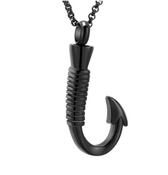 Stainless Steel Fish Hook Memorial Ashes Necklace Pendant Perfume Bottle