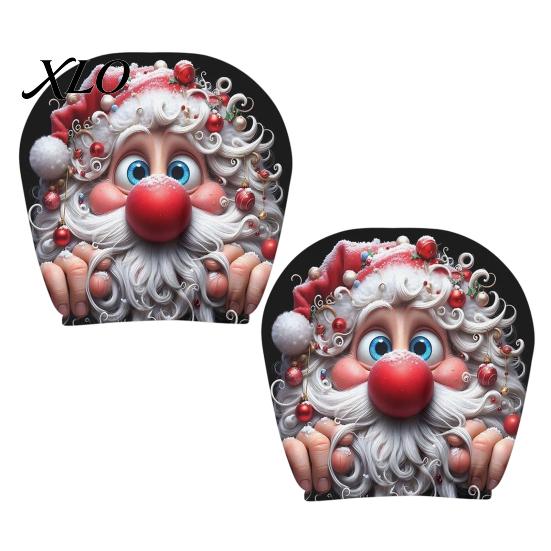 Festive Vehicle Seat Accessories 2Pcs Santa Car Headrest Covers, Christmas Printed Pillow Cases, Universal Fit Travel Decorations for Most Vehicles,