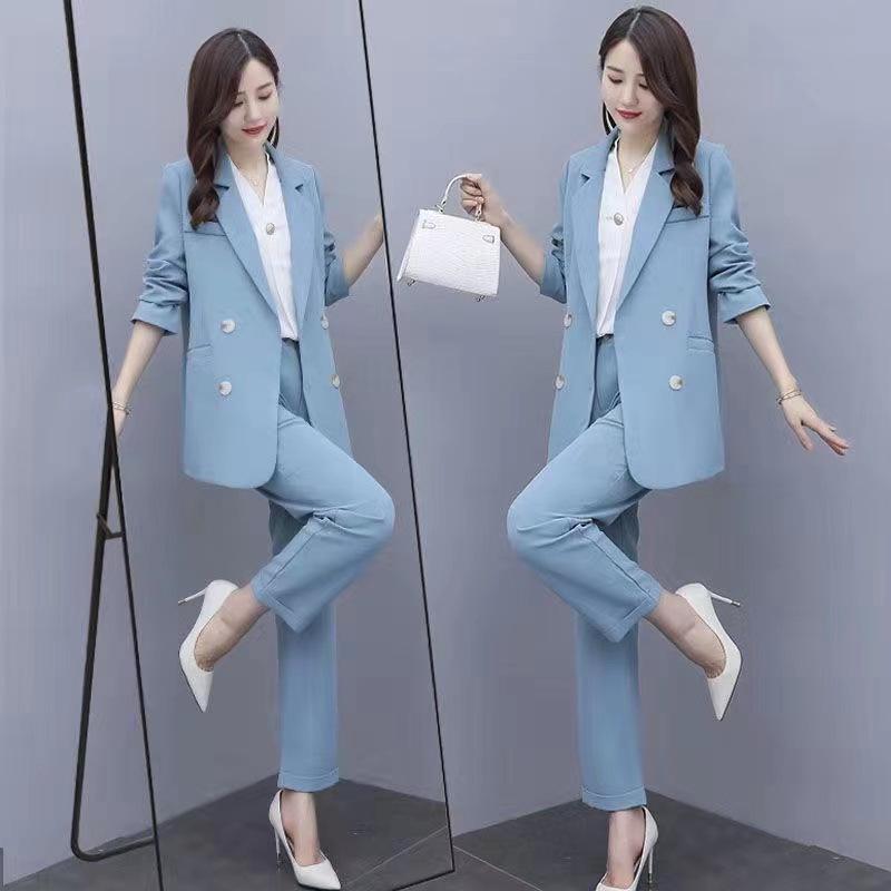 Plus Size Women's 2026 Korean Style Spring/Autumn Casual Suit Set: Fashionable, Professional, Loose Fit