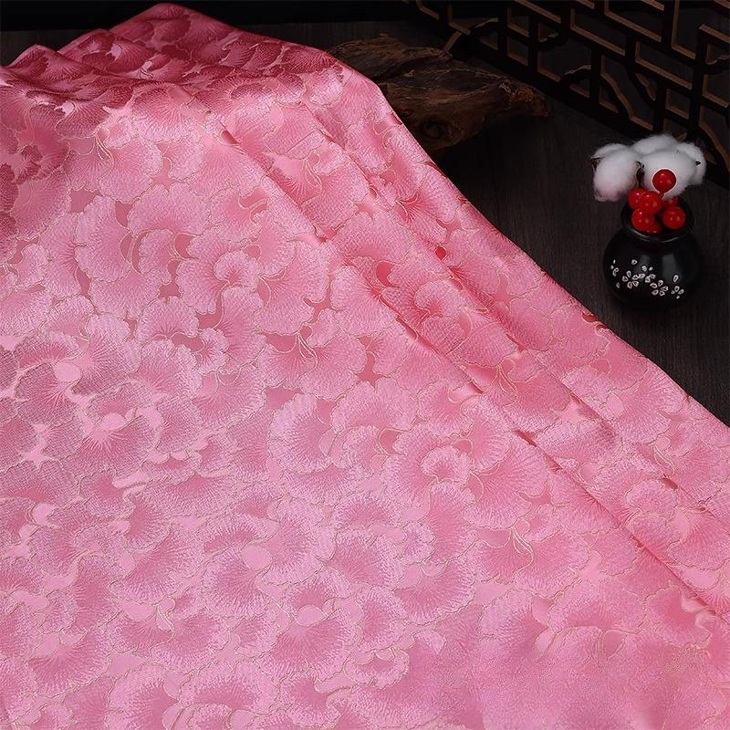 75x100cm Ginkgo Muster Jacquard Brokat Stoffe für Satin Kleid Designer Nähen Cheongsam Kimono Bekleidung DIY Patchwork Material