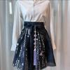 Korean Modern Hanbok Short Hangul Waist Skirt - Black with Silver Foil Pattern