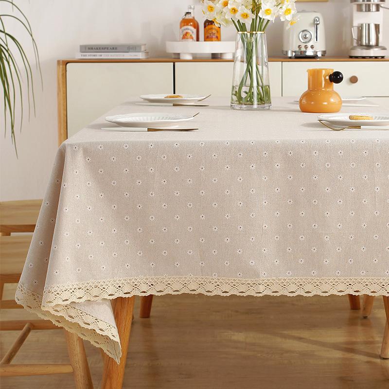 Cotton and Linen Tablecloth Fabric Net Red Girl Heart Plaid Desk Mat Rectangular Small Fresh Coffee Table Mat Table Cloth