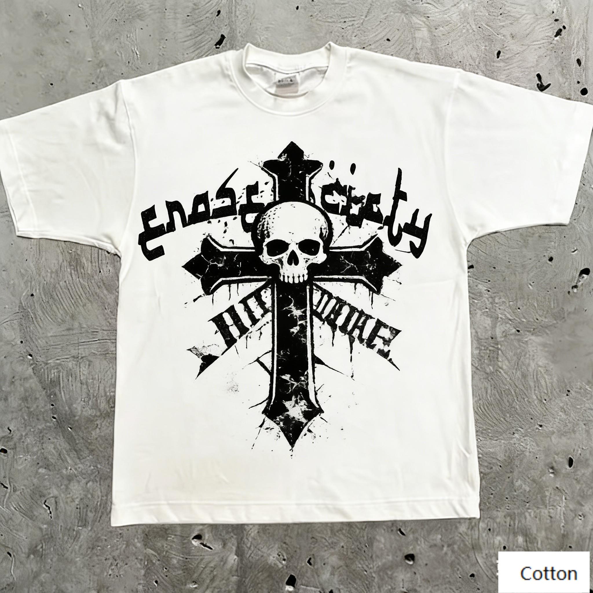

Hardcore Dark Street Style Unisex Cotton TShirt with Chaos Society Print Breathable Heavyweight Fabric Regular M