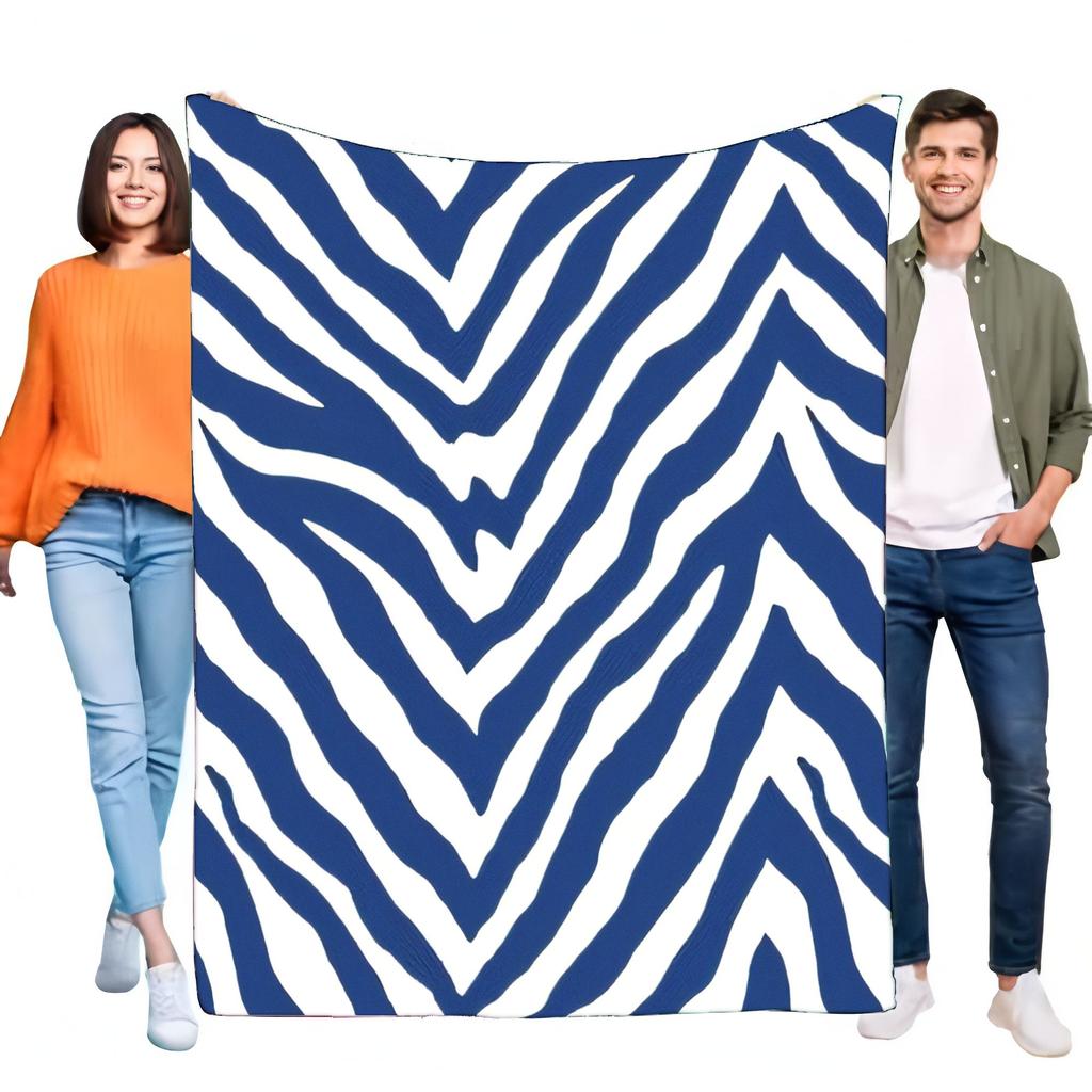Blue White Zebra Print Blanket Soft Cozy Lightweight Throw for Bed Sofa Couch Modern Home Decor Gift