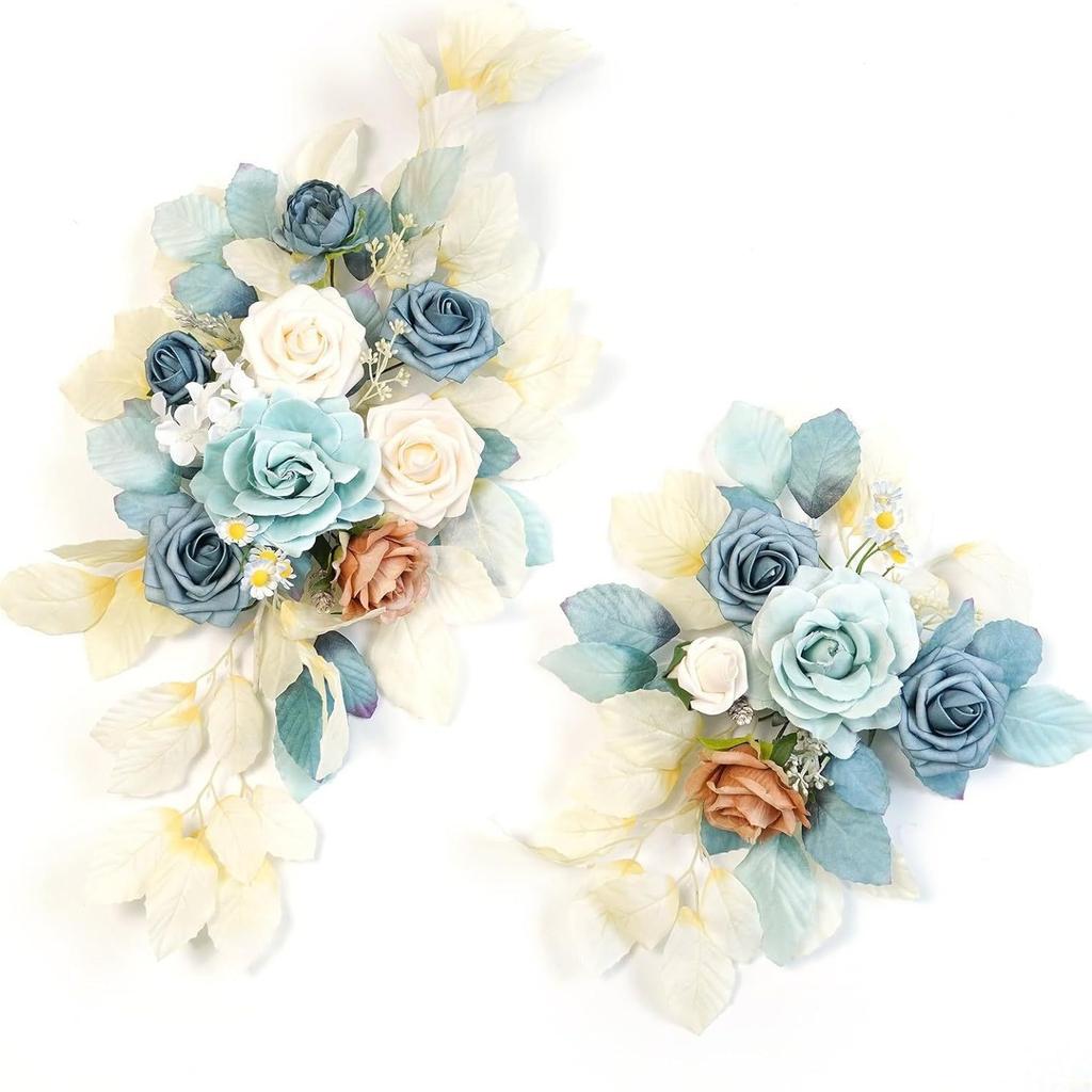 2Pcs Artificial Rose Flowers Green Plant Decoration, For Outdoor Patio Garden Wedding Reception Background Decoration, Flower Decoration Wall Home