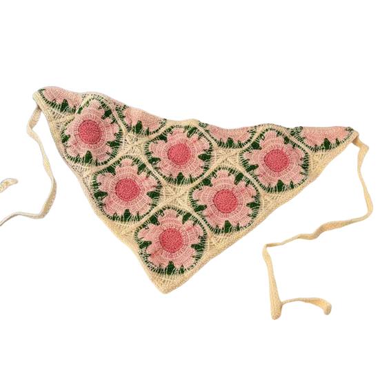 Headscarf French Retro Style Embroidery Flower Pattern Headband Hollow Design Breathable Elastic Hair I
