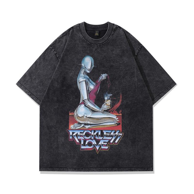 European And American High Street Washed Half-Sleeved T-Shirt Vintage Nirvana Band Printed Vintage Short-Sleeved T-Shirt Men