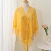 Stylish Lace Poncho with Fringed Edges Multiuse Shawl for Various Outfit Eye Catching Sunproof Triangle Shoulder Wrap