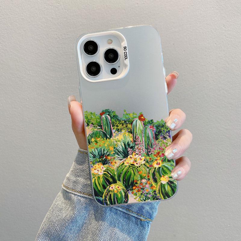 Cartoon Cactus Plants Phone Case Cover For iPhone 13 Mini 12 11 Pro Max 15 14 13 Pro Max 15 14 Plus Shockproof Laser Back Covers