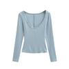 Spicy Girl Sexy Low Neck Long Sleeve T-shirt - Spring Stylish Slim Fit Solid Color Women's Top