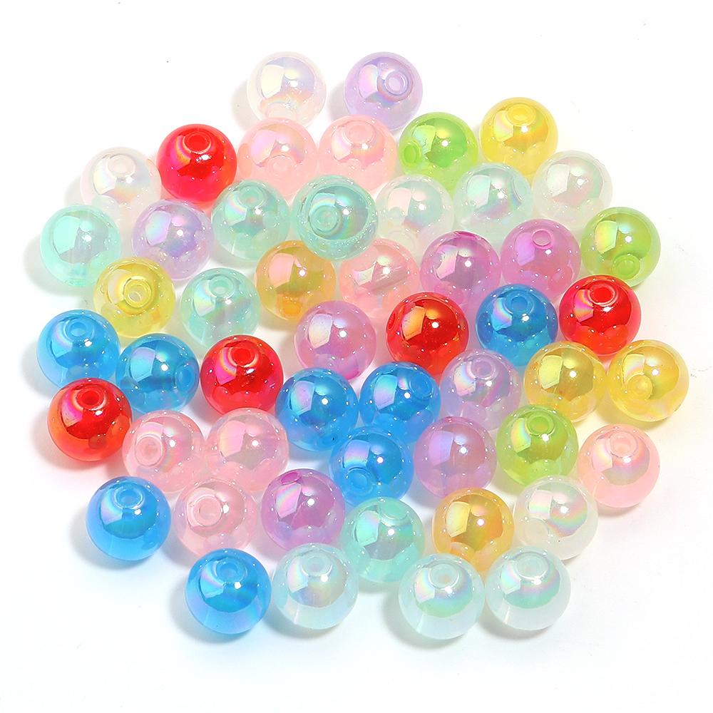 20-100pcs Jelly Color Acrylic Beads Plated Color Round Loose Spacer Beads For Jewelry Making DIY Bracelet Necklace Accessories