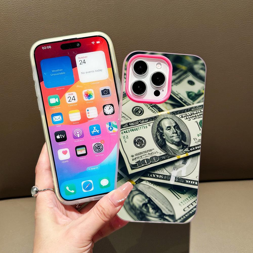 USD Dollar Jelly Double layer Rose Red Mobile Phone Case for iPhone 17 16 15 14 13 12 11 Air Pro Max Plus Protective