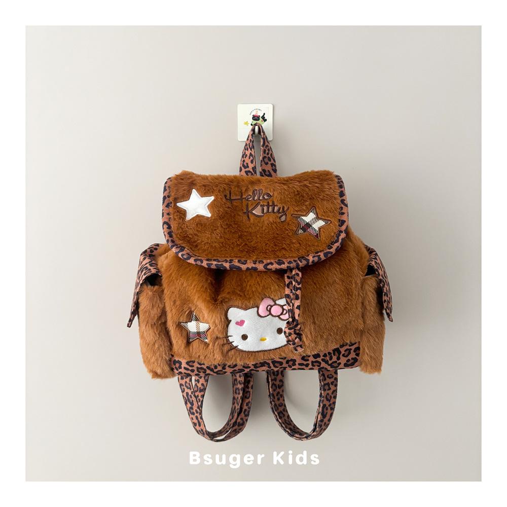 Schoolbagins new children's fluffy backpack girls fluffy cute cartoon Hello Kitty versatile baby backpack