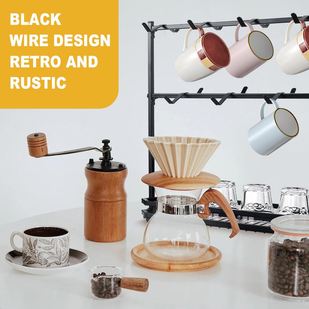 Coffee Mug Holder for Countertop Rustproof Coffee Cup Holder 14 Capacity Mug Holder Rack 2 Tiers Mug Holder Stand for Coffee Bar