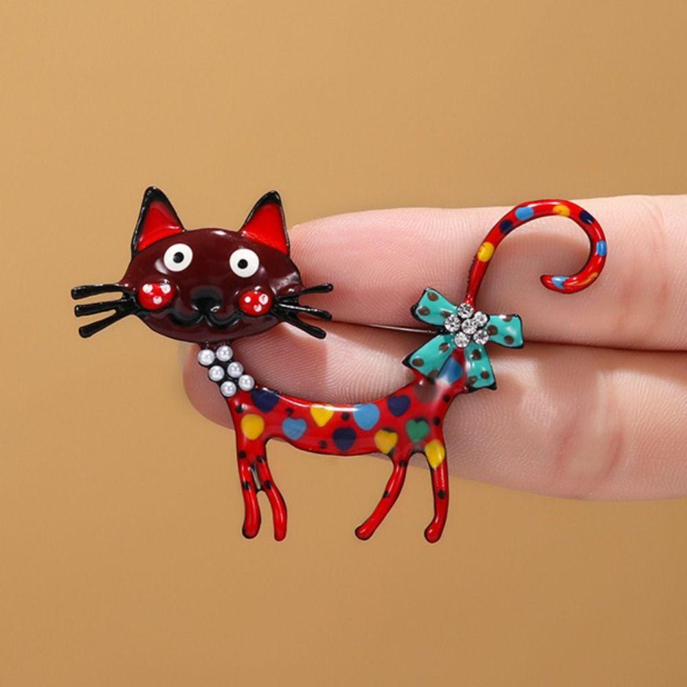 Rhinestone Vintage Enamel Brooch Retro Corsage Ornament Exquisite Dripping Oil Cat Brooch  for Gift