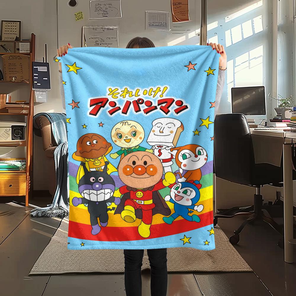 1PC Anpanman Print Flannel Blanket, High quality All Seasons, Home Decor, Warmth and Comfort, Perfect for Christmas Gifts