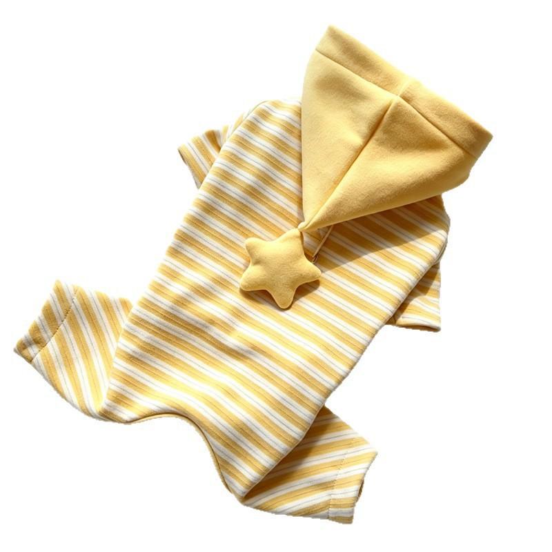 Winter Dog Hooded Jumpsuit With Star Print Yellow White Contrast 4-Leg Warm Coat Small Medium Breeds