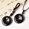 Natural Obsidian Peace Pendant with Rainbow Eyes, Obsidian Keychain, Black Crystal Necklace for Men and Women